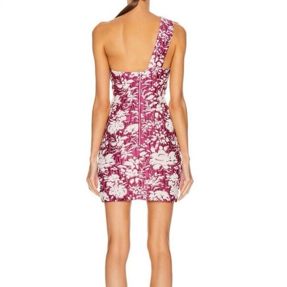 Alexis Livie one shoulder sheath mini dress Fuschia pink jacquard women’s M med - Picture 2 of 13